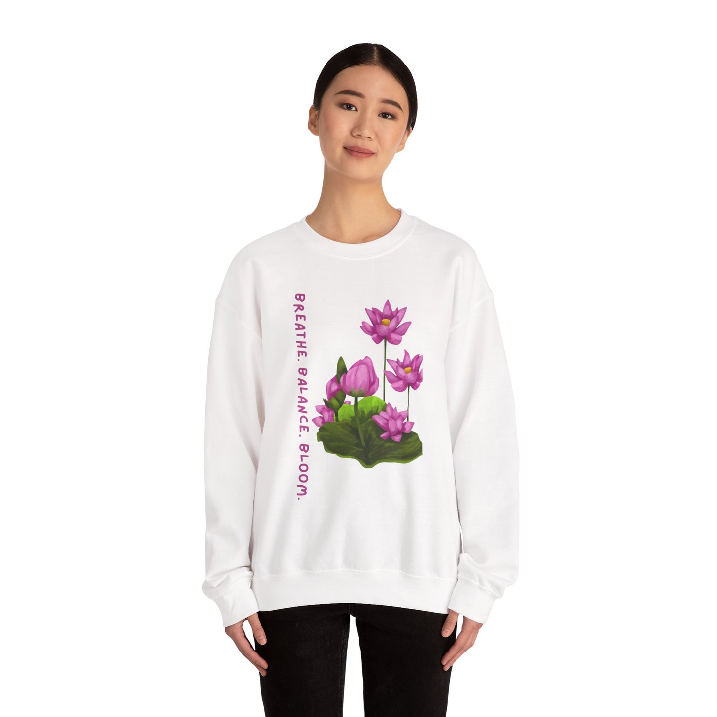 Blooming Serenity Floral Sweatshirt – Relaxed Fit Cozy Mindfulness Apparel, Breathe & Balance Yoga Gift
