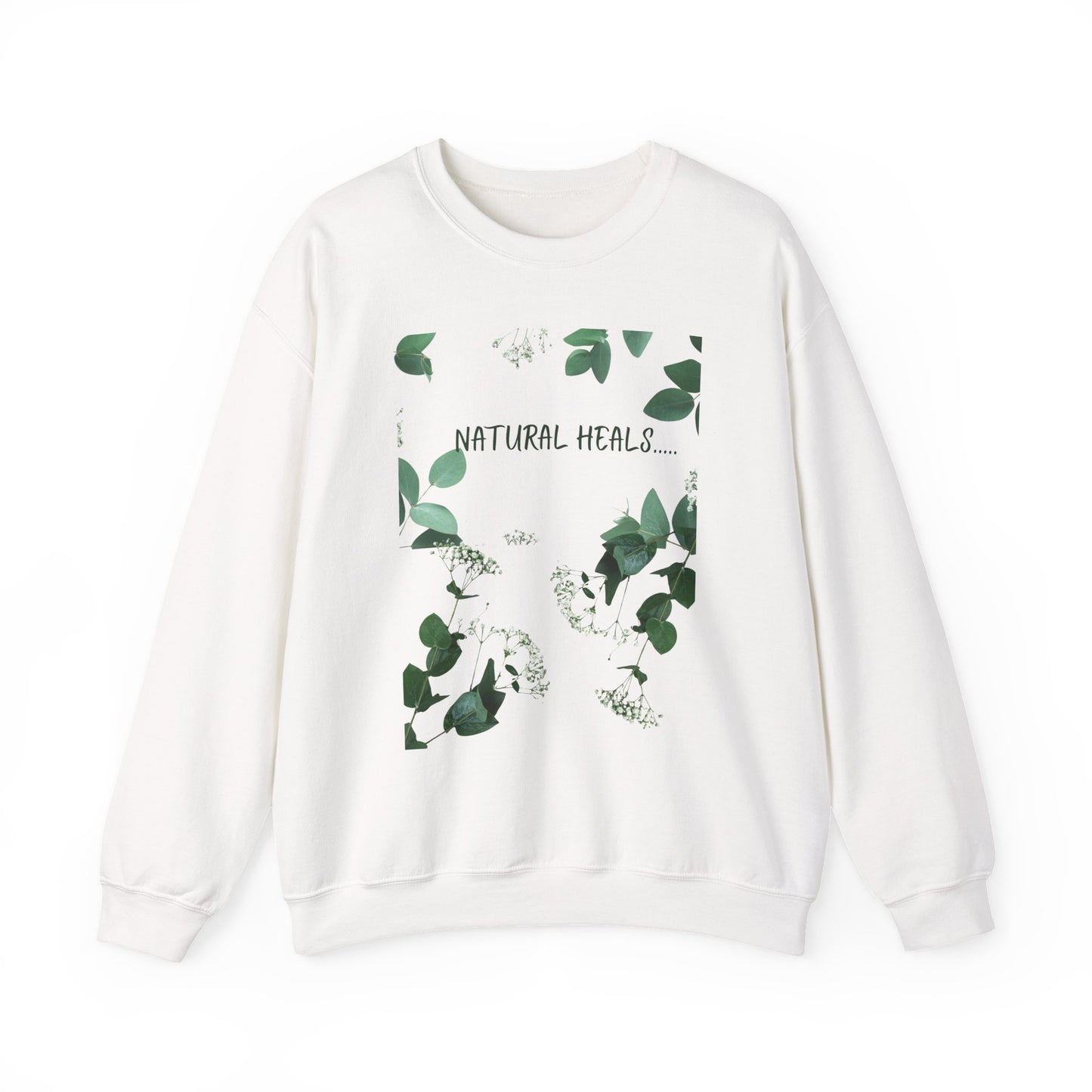 Natural Heals Crewneck Sweatshirt, Eco-Friendly Sweatshirt, Botanical Print Apparel, Cozy Gift for Nature Lovers, Sustainable Fashion