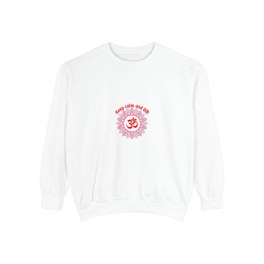 Calm and Om — Yoga Sweatshirt with Mandala Chest Graphic