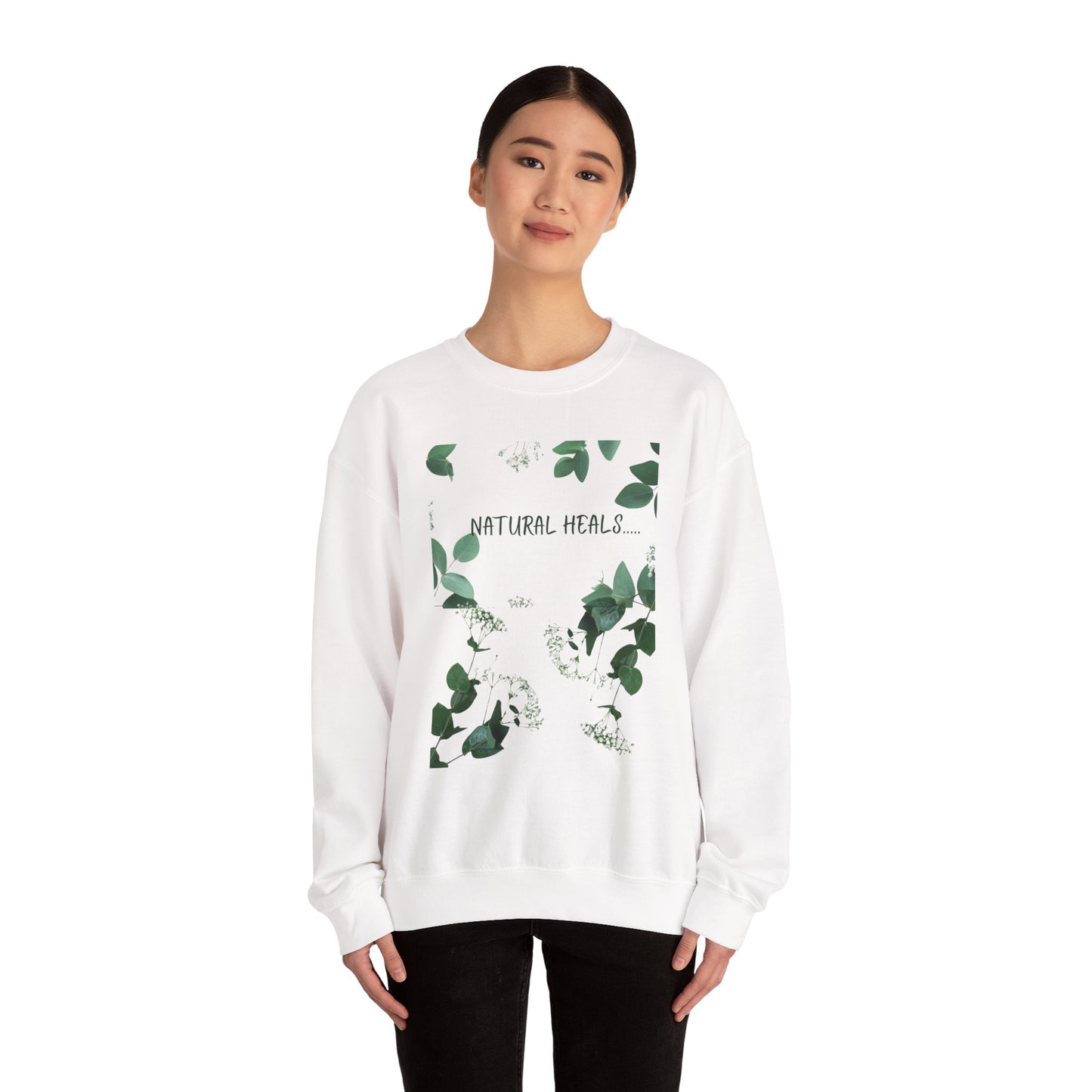 Natural Heals Crewneck Sweatshirt, Eco-Friendly Sweatshirt, Botanical Print Apparel, Cozy Gift for Nature Lovers, Sustainable Fashion