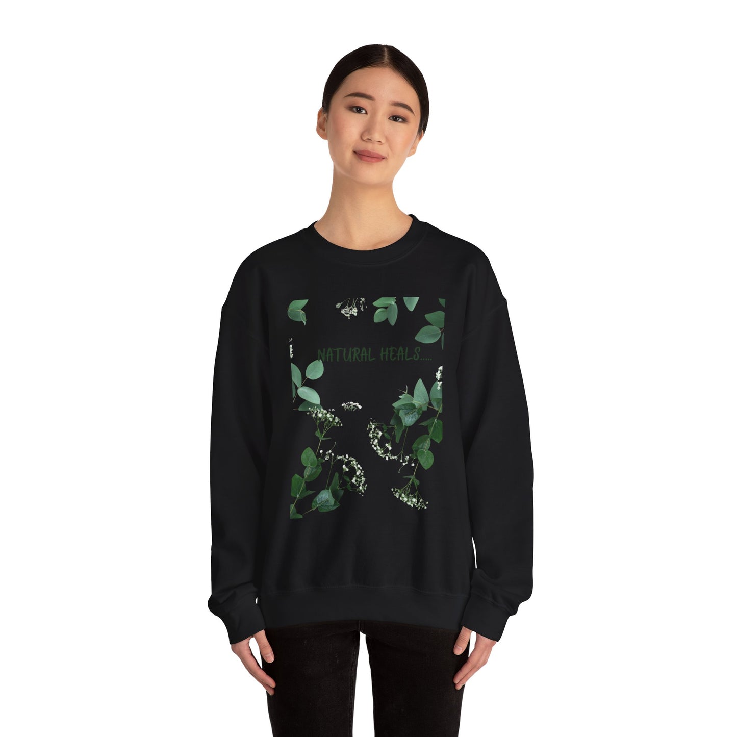 Natural Heals Crewneck Sweatshirt, Eco-Friendly Sweatshirt, Botanical Print Apparel, Cozy Gift for Nature Lovers, Sustainable Fashion