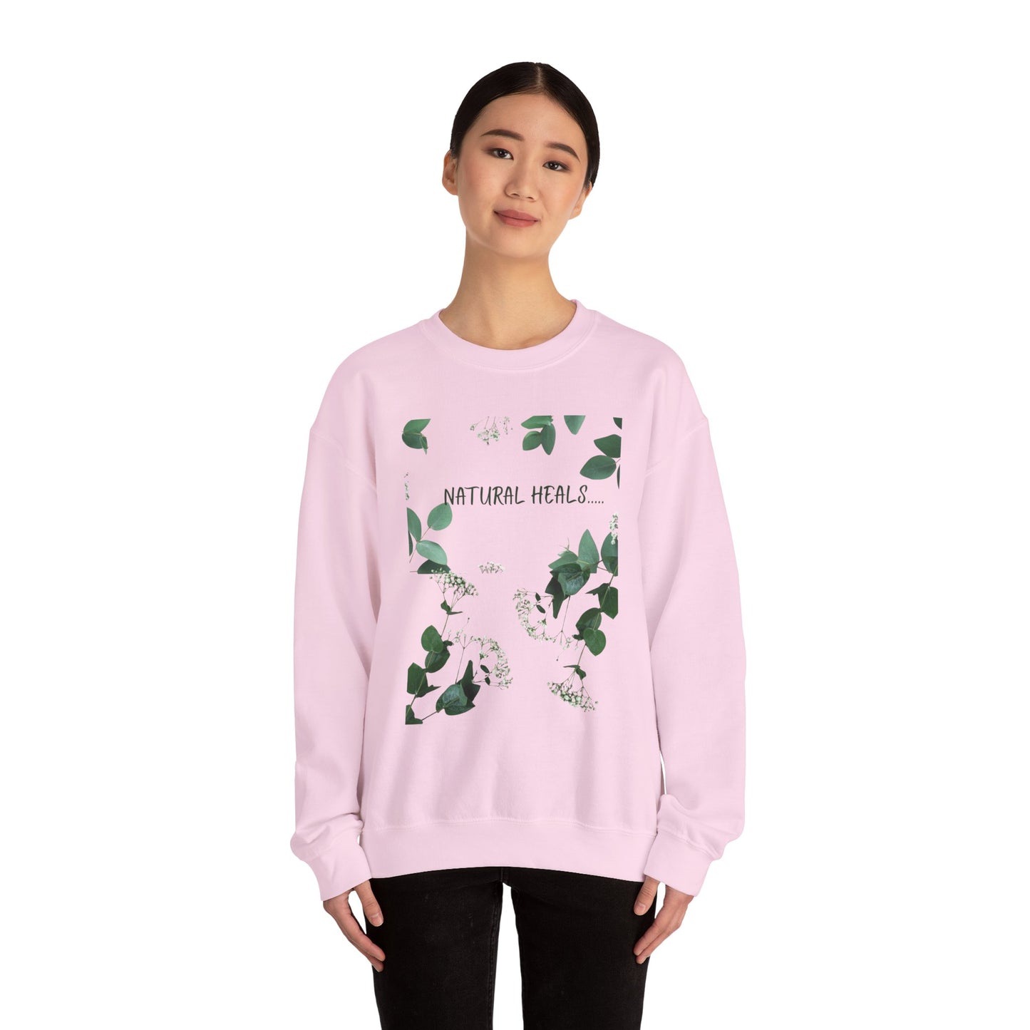 Natural Heals Crewneck Sweatshirt, Eco-Friendly Sweatshirt, Botanical Print Apparel, Cozy Gift for Nature Lovers, Sustainable Fashion
