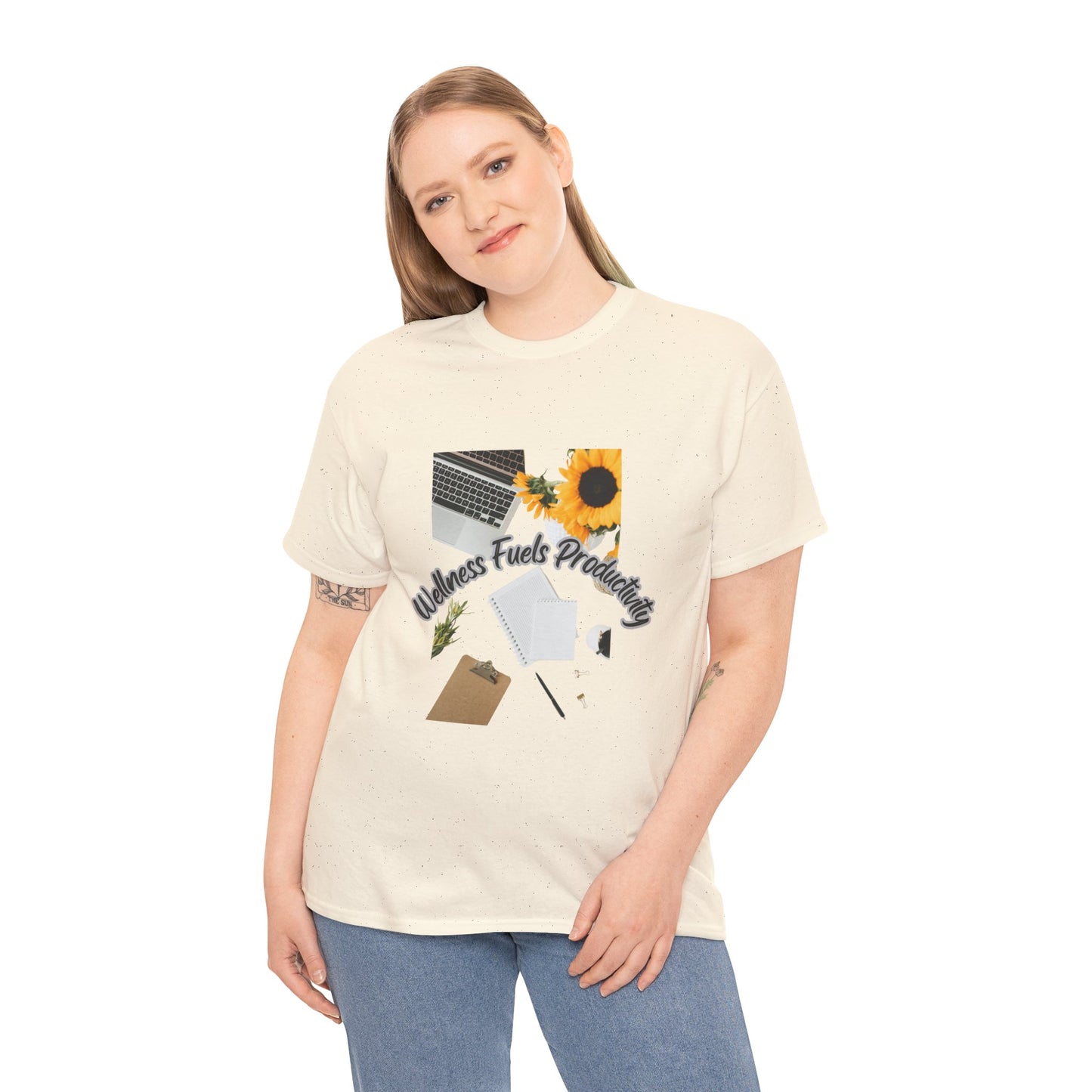 Wellness Fuels Productivity T-Shirt β Sunflower Workspace Graphic Tee | Motivational Quote Shirt | Wellness & Self-Care Gift