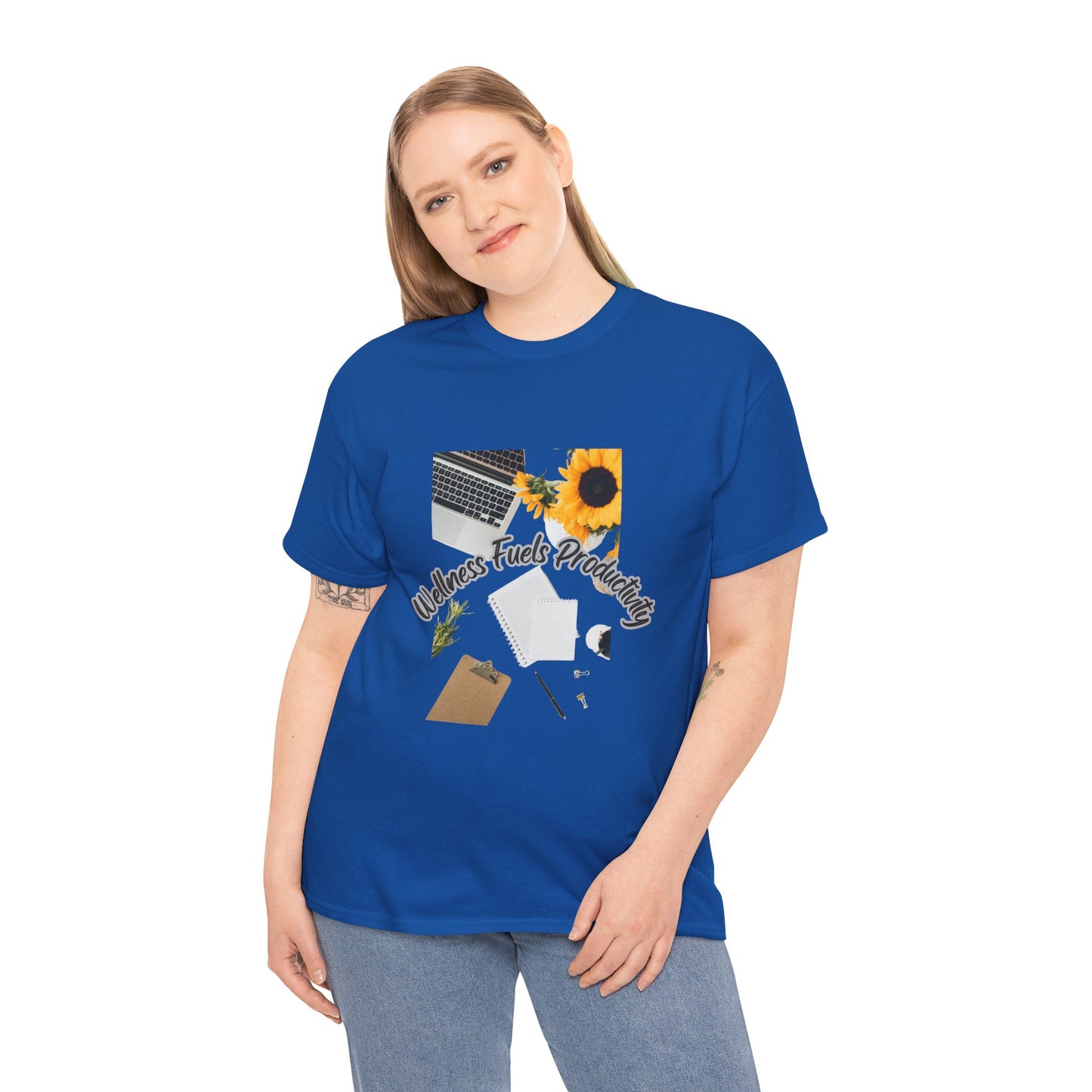 Wellness Fuels Productivity T-Shirt – Sunflower Workspace Graphic Tee | Motivational Quote Shirt | Wellness & Self-Care Gift