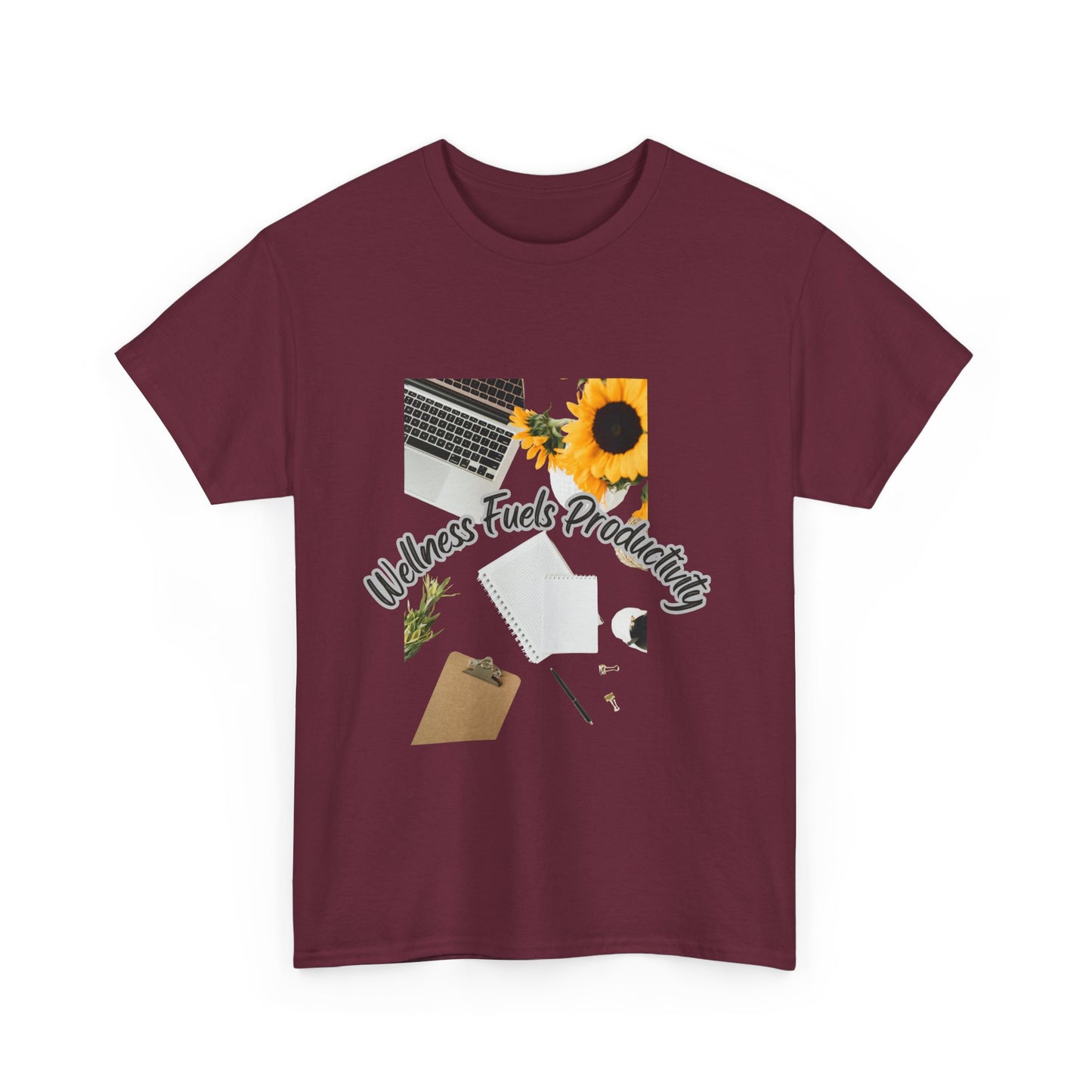 Wellness Fuels Productivity T-Shirt – Sunflower Workspace Graphic Tee | Motivational Quote Shirt | Wellness & Self-Care Gift