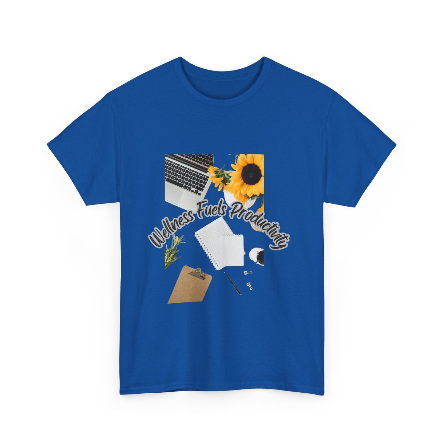 Wellness Fuels Productivity T-Shirt – Sunflower Workspace Graphic Tee | Motivational Quote Shirt | Wellness & Self-Care Gift