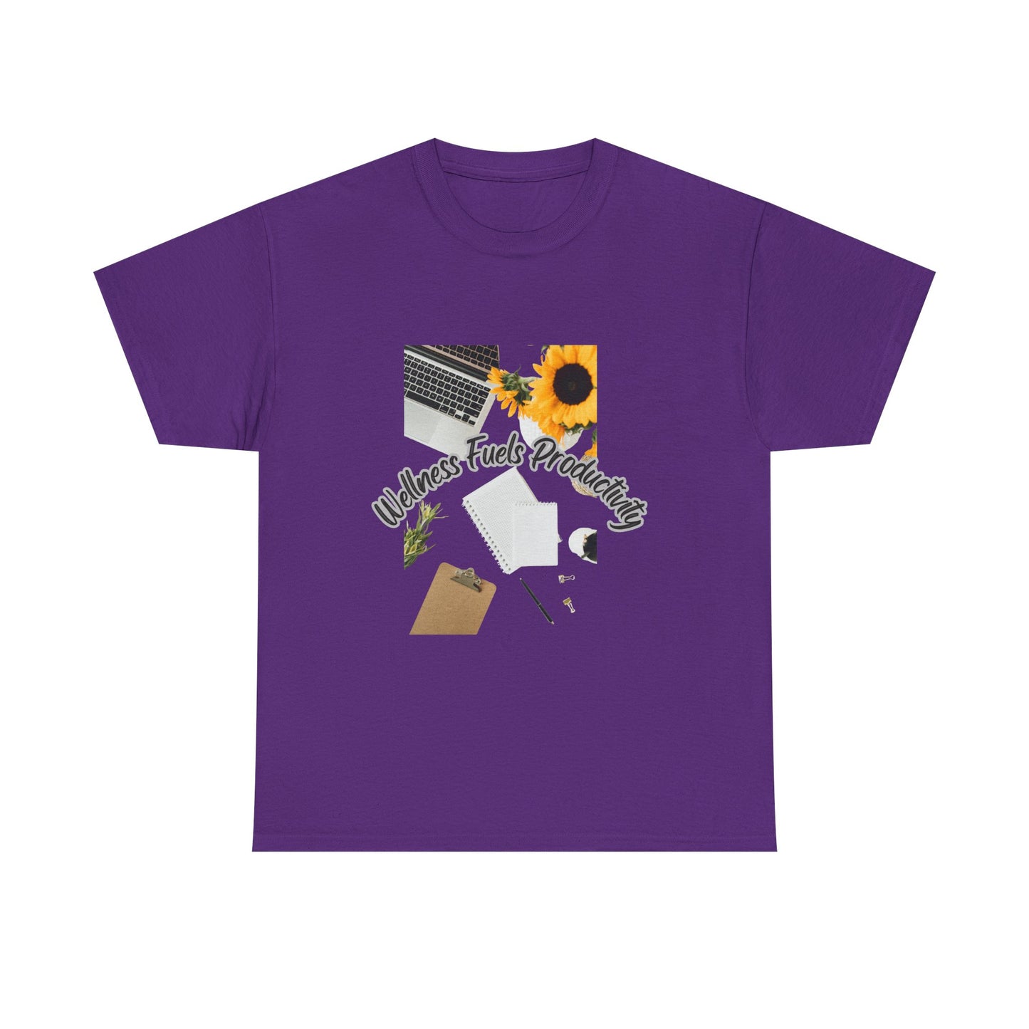 Wellness Fuels Productivity T-Shirt – Sunflower Workspace Graphic Tee | Motivational Quote Shirt | Wellness & Self-Care Gift