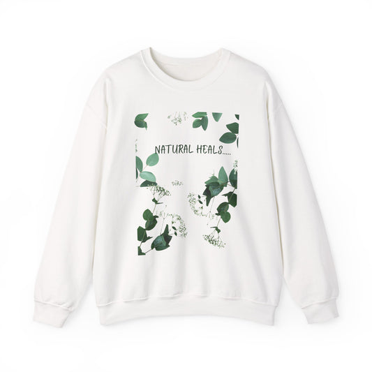 Natural Heals Crewneck Sweatshirt, Eco-Friendly Sweatshirt, Botanical Print Apparel, Cozy Gift for Nature Lovers, Sustainable Fashion