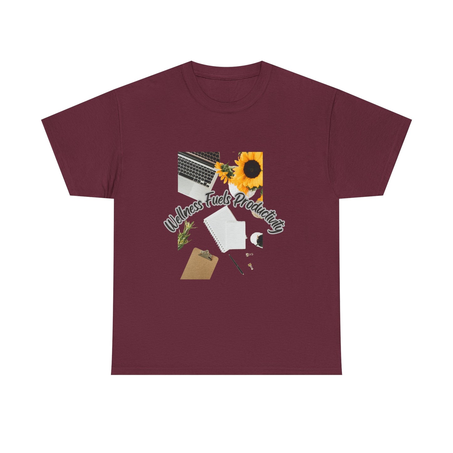 Wellness Fuels Productivity T-Shirt – Sunflower Workspace Graphic Tee | Motivational Quote Shirt | Wellness & Self-Care Gift