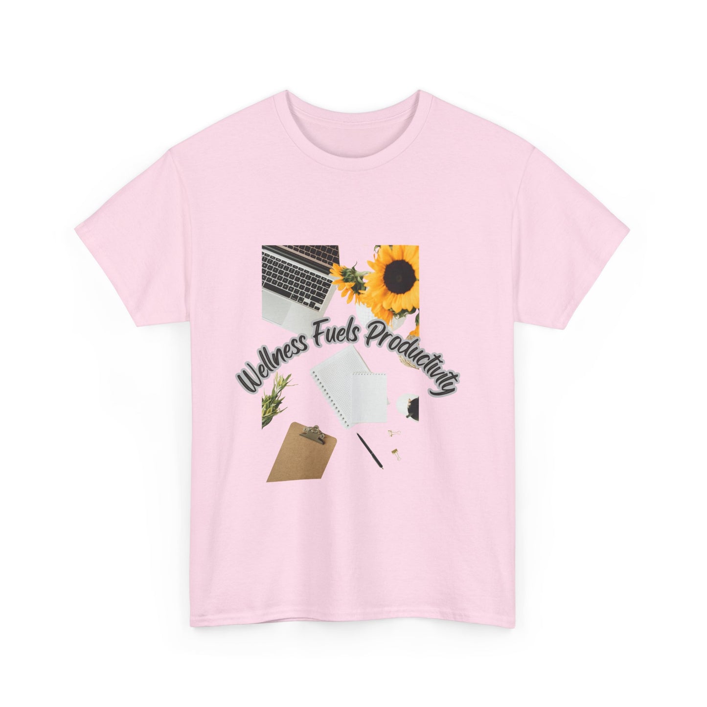 Wellness Fuels Productivity T-Shirt – Sunflower Workspace Graphic Tee | Motivational Quote Shirt | Wellness & Self-Care Gift