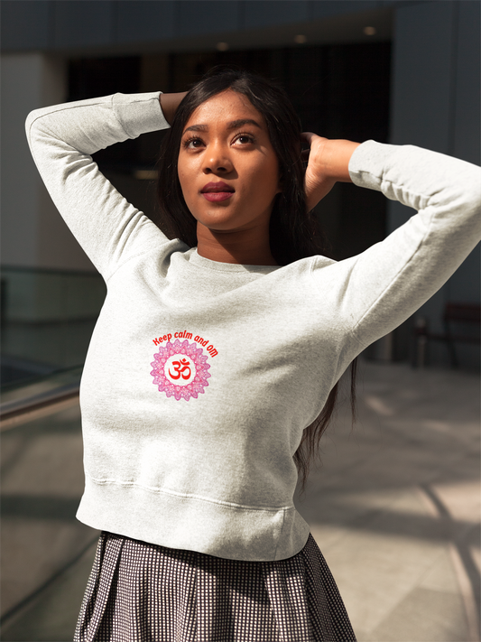 Calm and Om — Yoga Sweatshirt with Mandala Chest Graphic