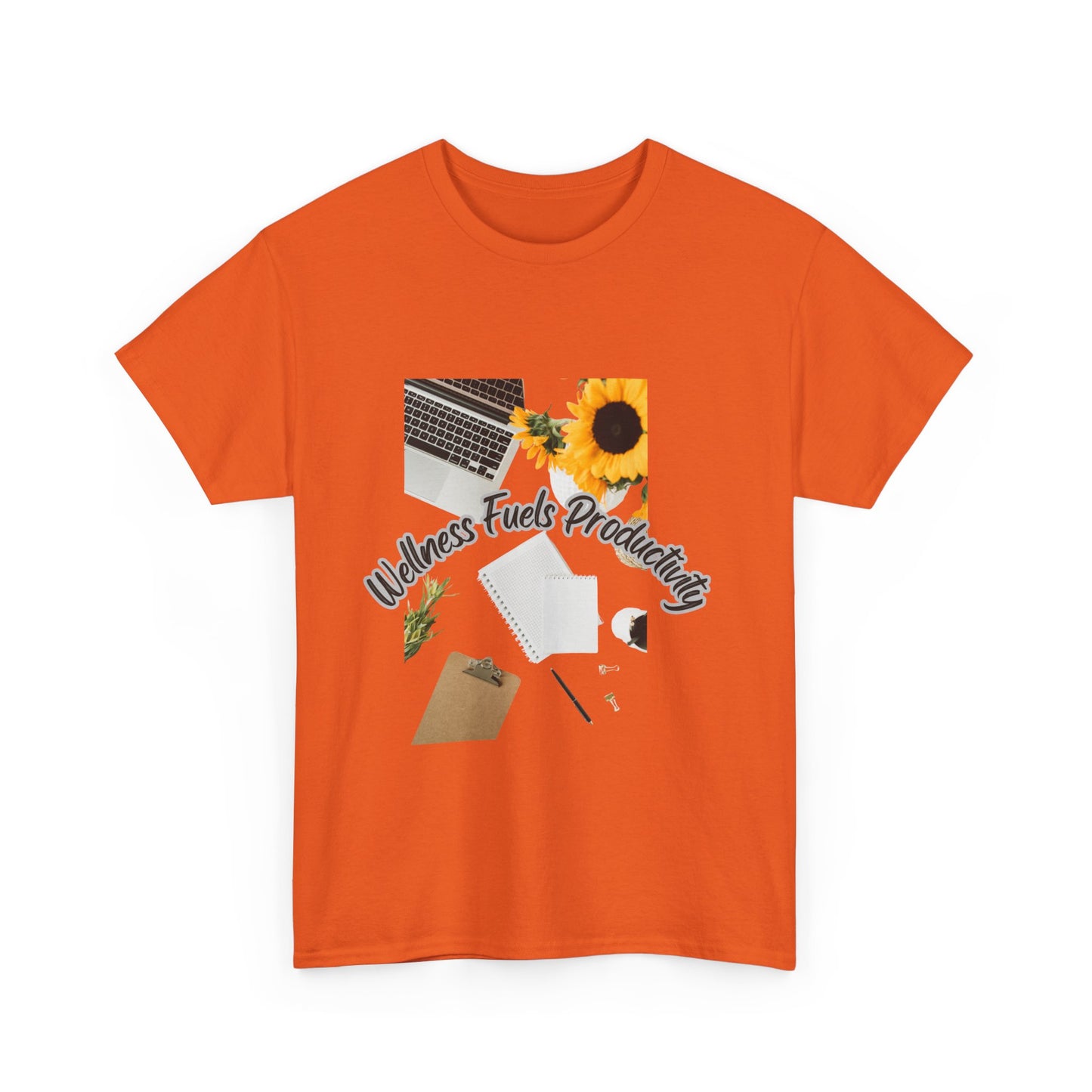 Wellness Fuels Productivity T-Shirt – Sunflower Workspace Graphic Tee | Motivational Quote Shirt | Wellness & Self-Care Gift