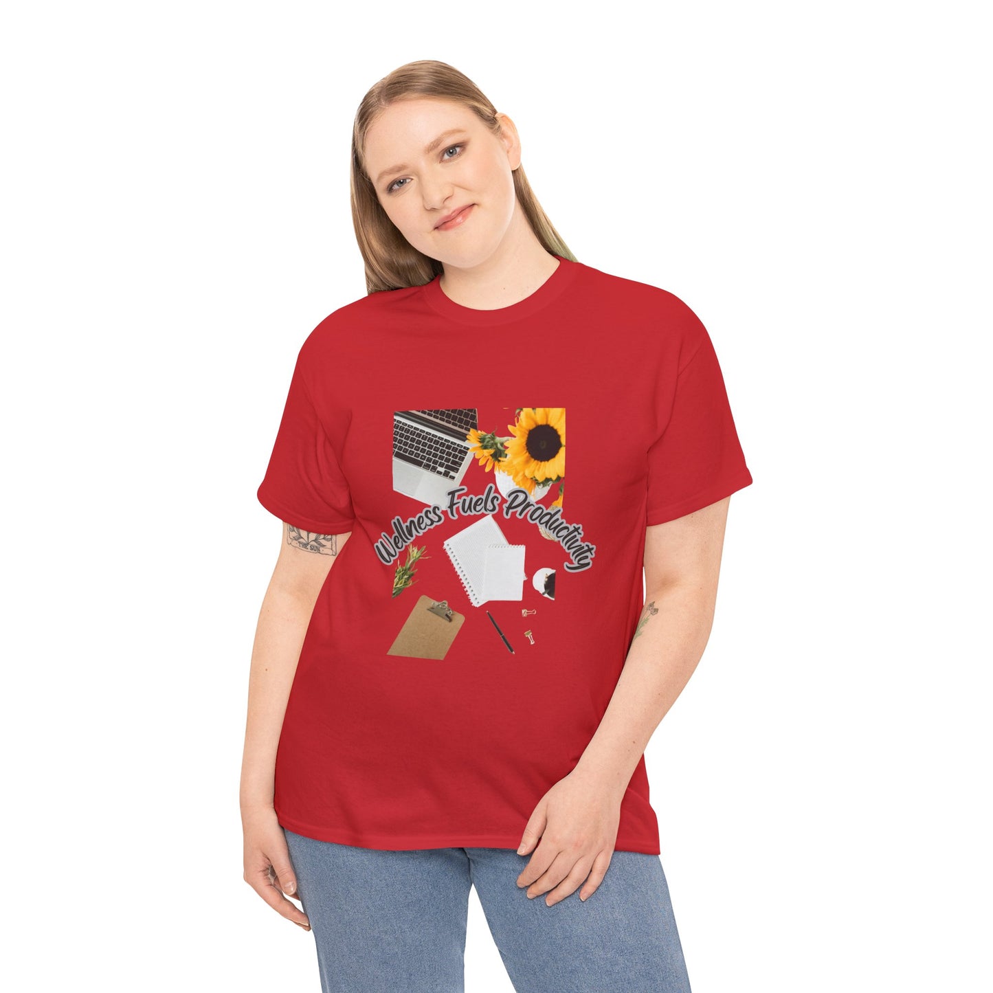 Wellness Fuels Productivity T-Shirt – Sunflower Workspace Graphic Tee | Motivational Quote Shirt | Wellness & Self-Care Gift