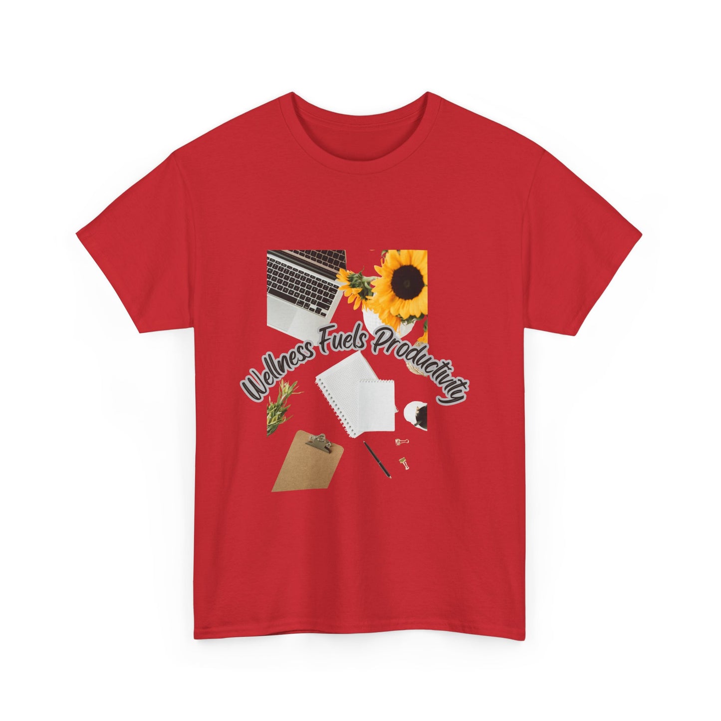 Wellness Fuels Productivity T-Shirt – Sunflower Workspace Graphic Tee | Motivational Quote Shirt | Wellness & Self-Care Gift