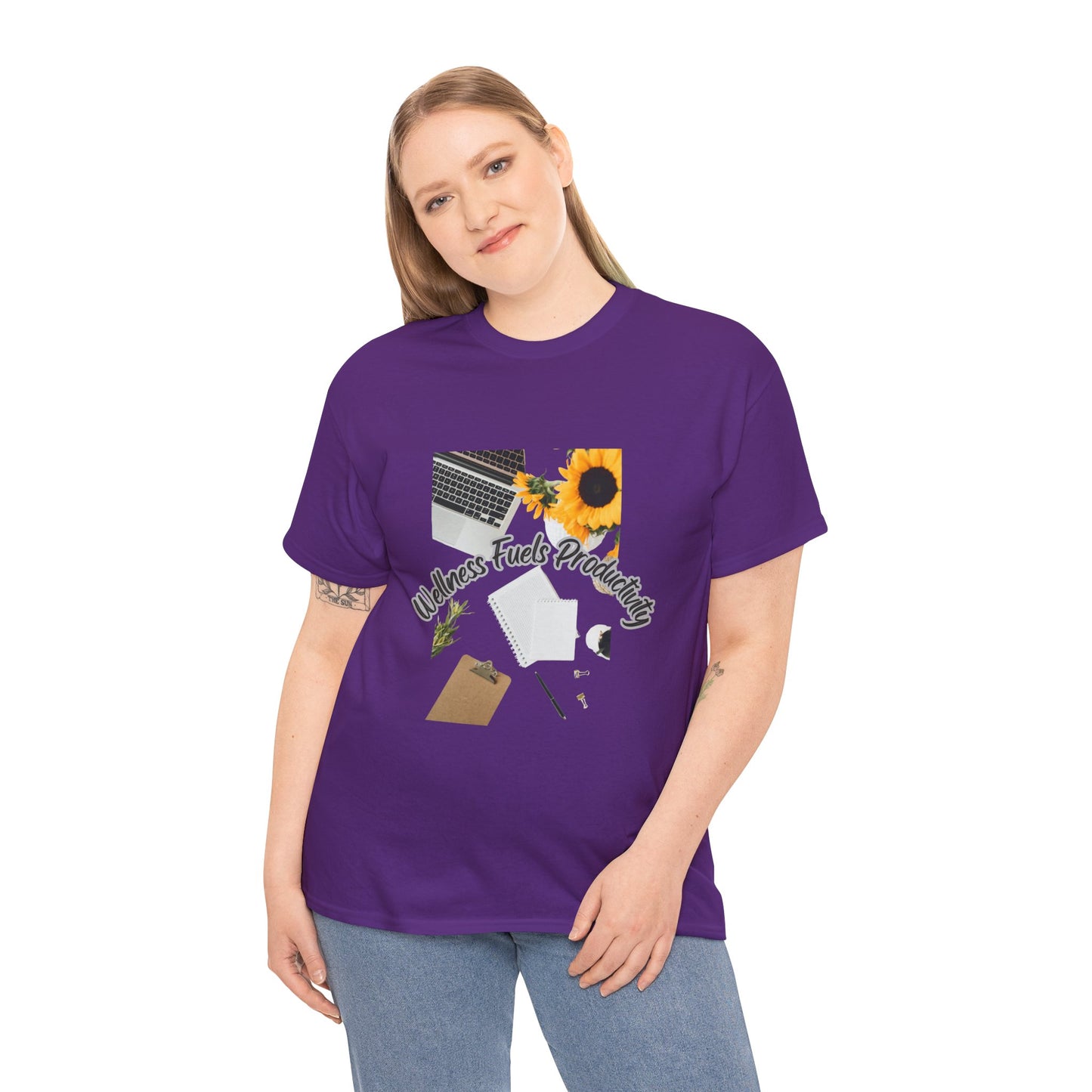 Wellness Fuels Productivity T-Shirt – Sunflower Workspace Graphic Tee | Motivational Quote Shirt | Wellness & Self-Care Gift