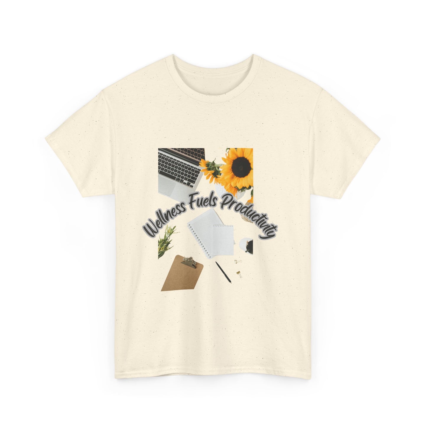 Wellness Fuels Productivity T-Shirt – Sunflower Workspace Graphic Tee | Motivational Quote Shirt | Wellness & Self-Care Gift