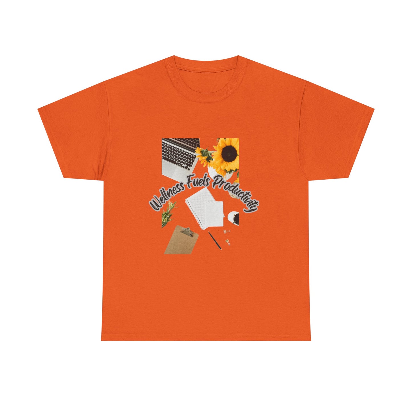 Wellness Fuels Productivity T-Shirt – Sunflower Workspace Graphic Tee | Motivational Quote Shirt | Wellness & Self-Care Gift