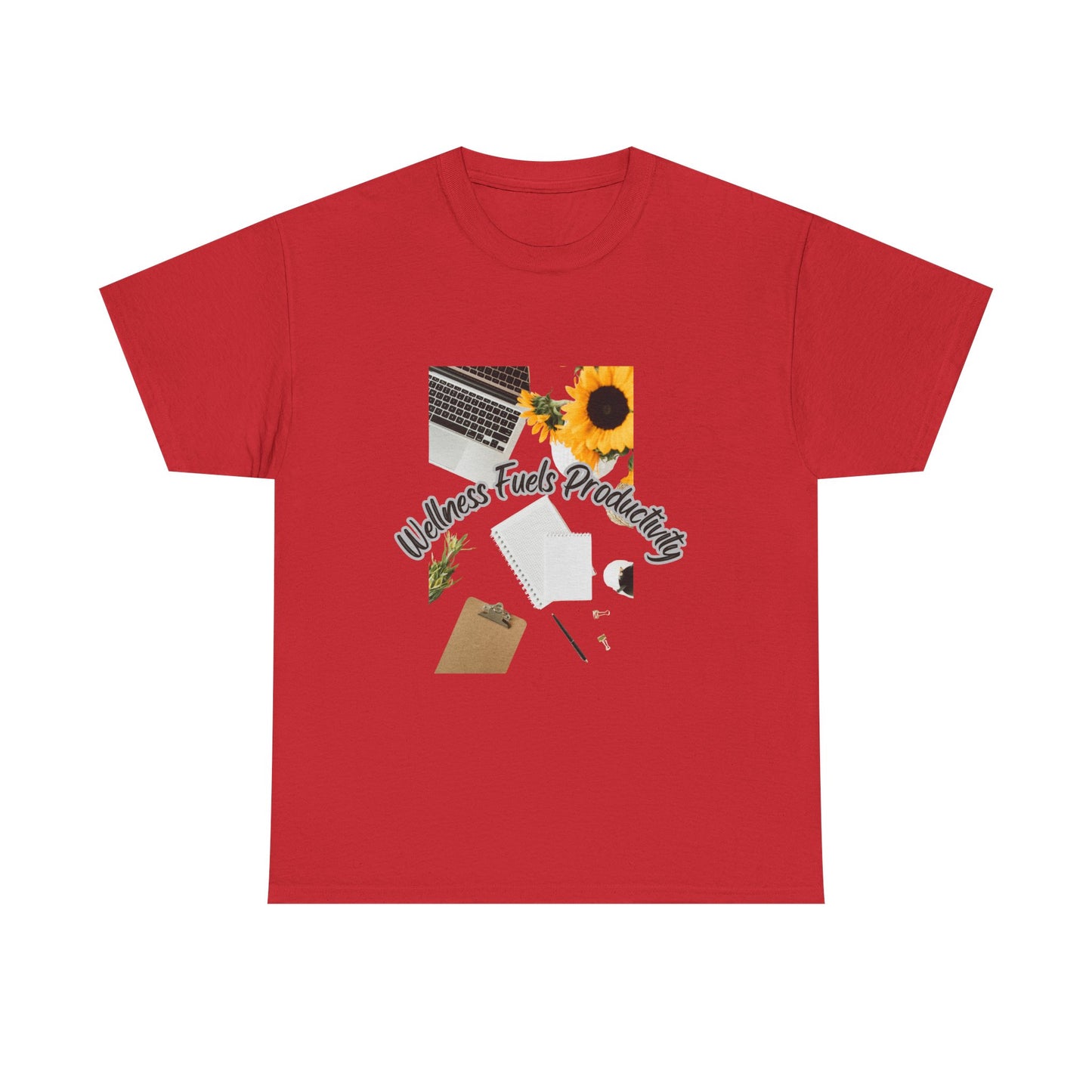Wellness Fuels Productivity T-Shirt – Sunflower Workspace Graphic Tee | Motivational Quote Shirt | Wellness & Self-Care Gift