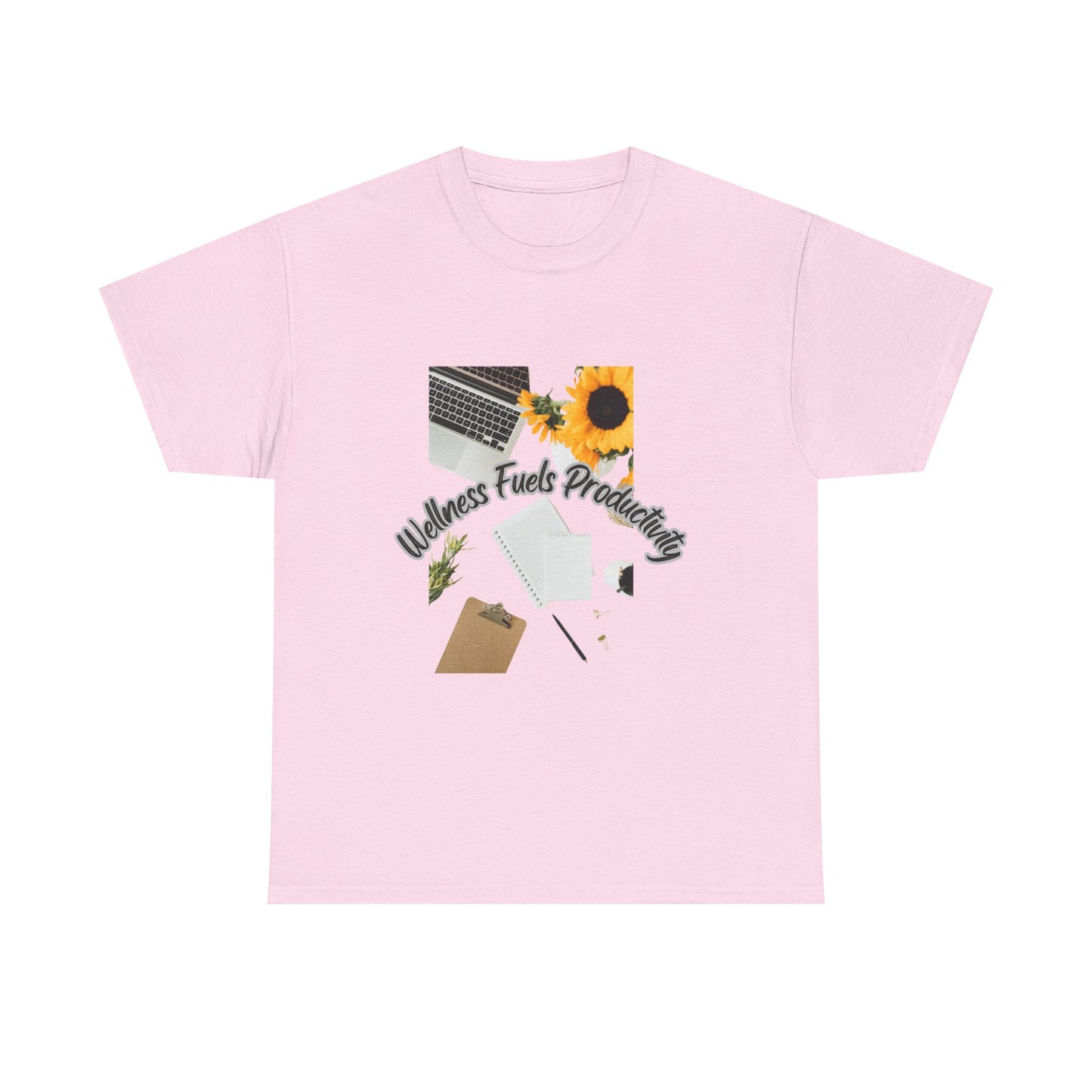 Wellness Fuels Productivity T-Shirt – Sunflower Workspace Graphic Tee | Motivational Quote Shirt | Wellness & Self-Care Gift