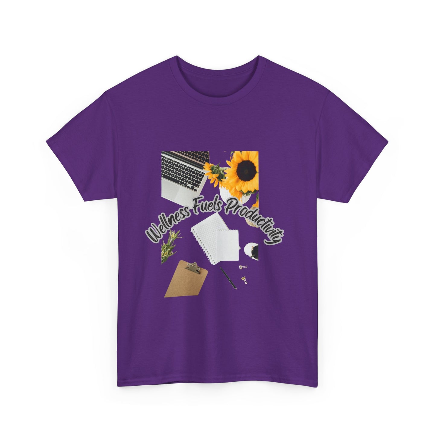 Wellness Fuels Productivity T-Shirt – Sunflower Workspace Graphic Tee | Motivational Quote Shirt | Wellness & Self-Care Gift