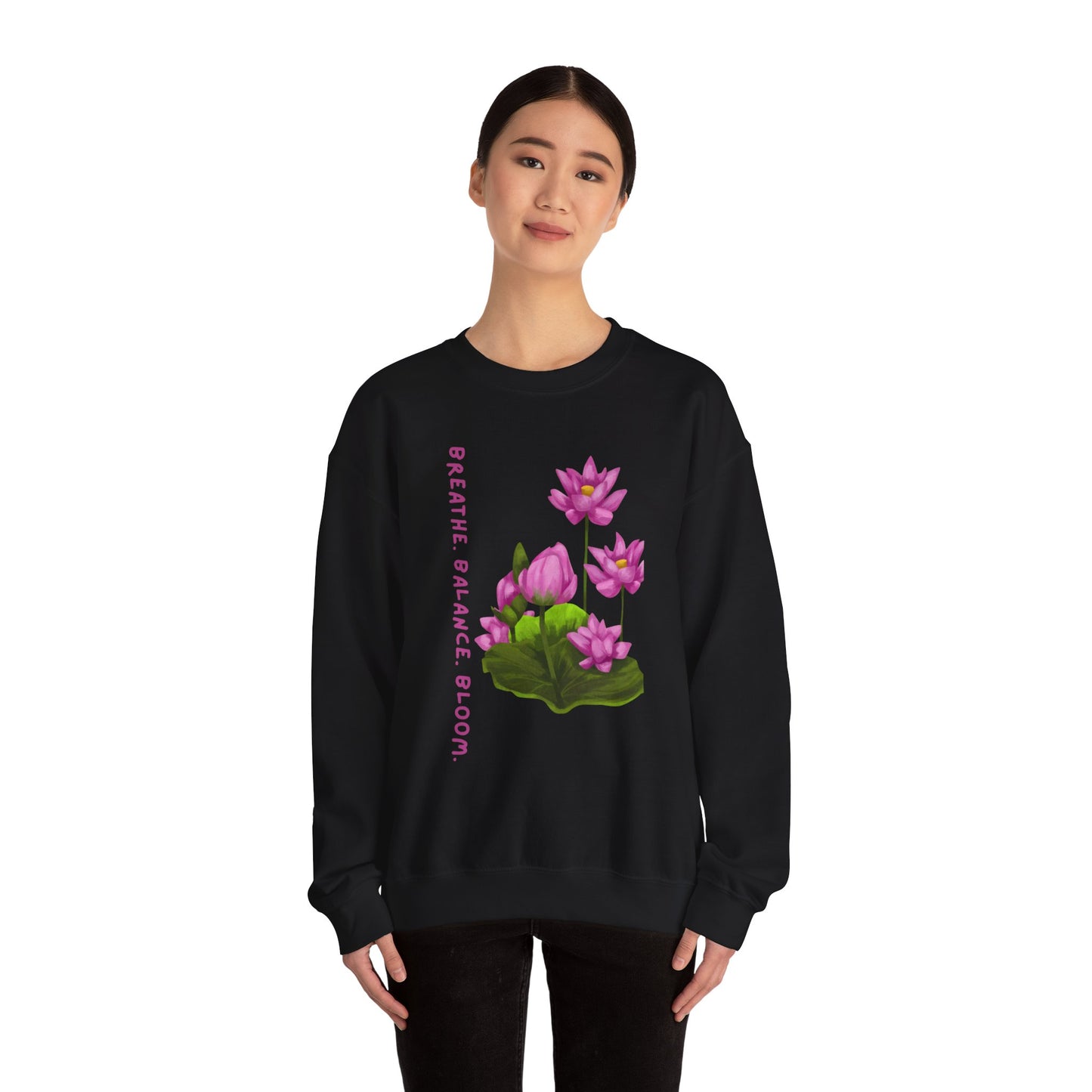 Blooming Serenity Floral Sweatshirt – Relaxed Fit Cozy Mindfulness Apparel, Breathe & Balance Yoga Gift