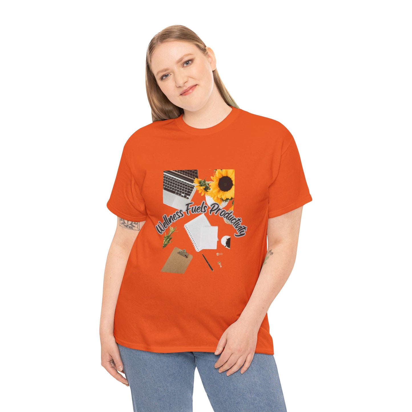 Wellness Fuels Productivity T-Shirt – Sunflower Workspace Graphic Tee | Motivational Quote Shirt | Wellness & Self-Care Gift