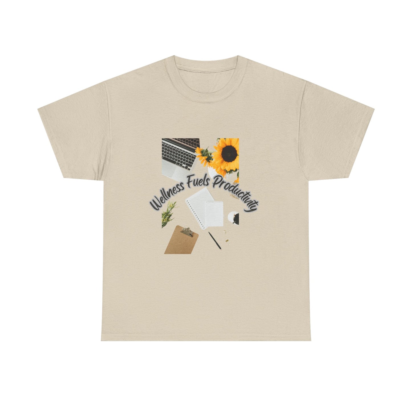 Wellness Fuels Productivity T-Shirt – Sunflower Workspace Graphic Tee | Motivational Quote Shirt | Wellness & Self-Care Gift