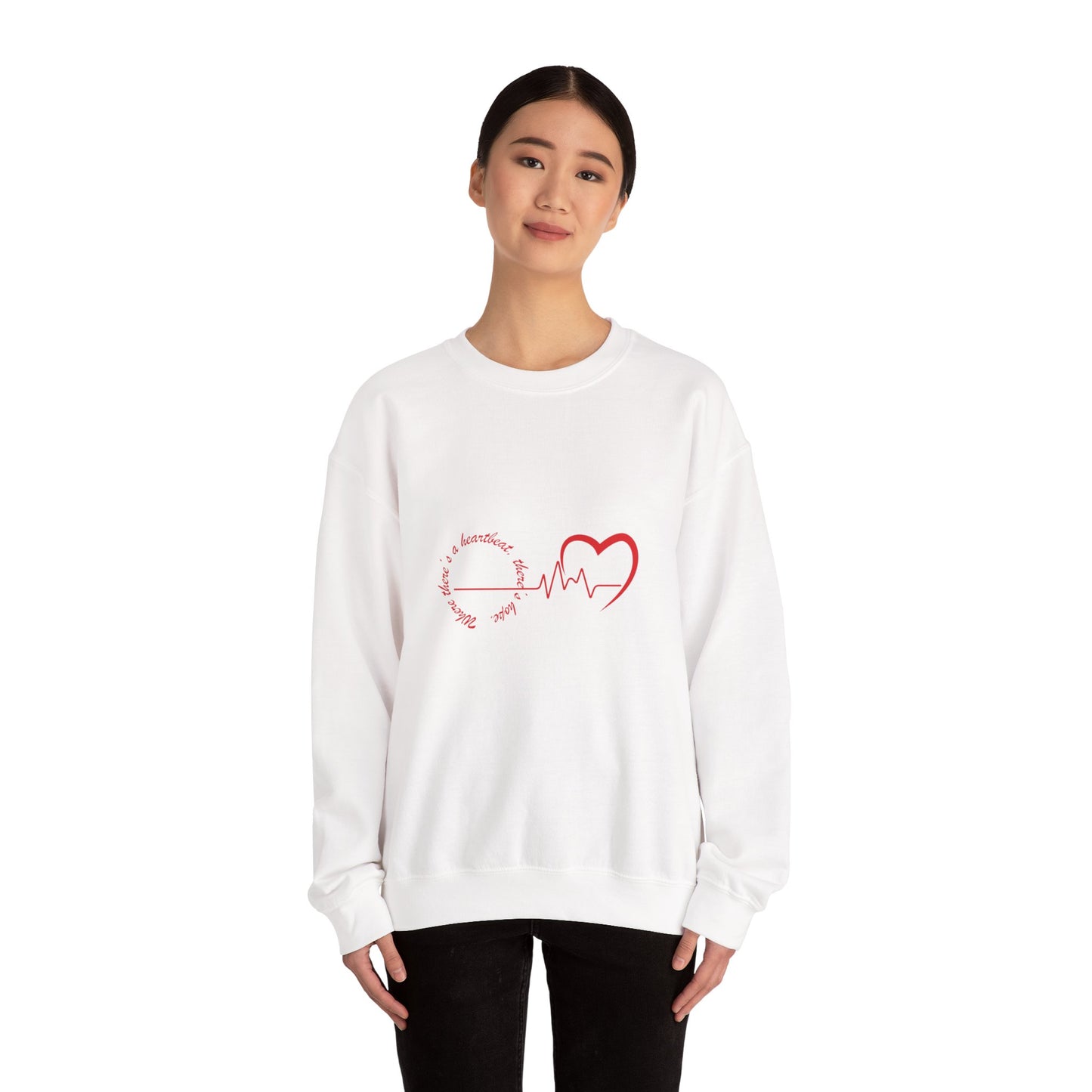 Heartbeat Love Crewneck Sweatshirt – Romantic Unisex Valentine’s Day Sweater, Cozy Gift for Him & Her, Casual Heartbeat Design Apparel