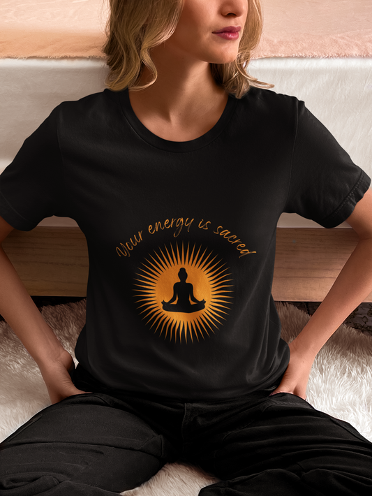 Meditation Energy Tee – Unisex Mindfulness T-Shirt, Yoga & Spiritual Apparel, Inspirational Gift for Meditation Lovers, Black Relaxed Fit Shirt